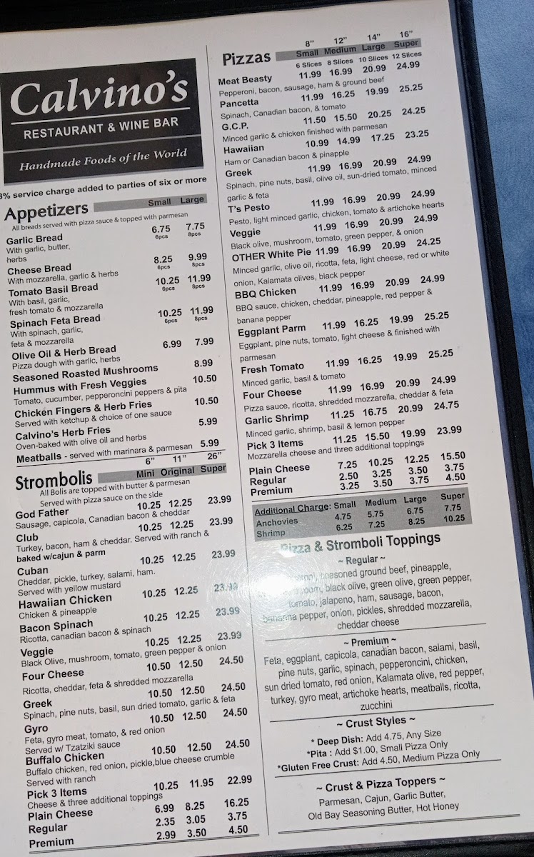 Menu Calvino's Restaurant And Wine Bar-3