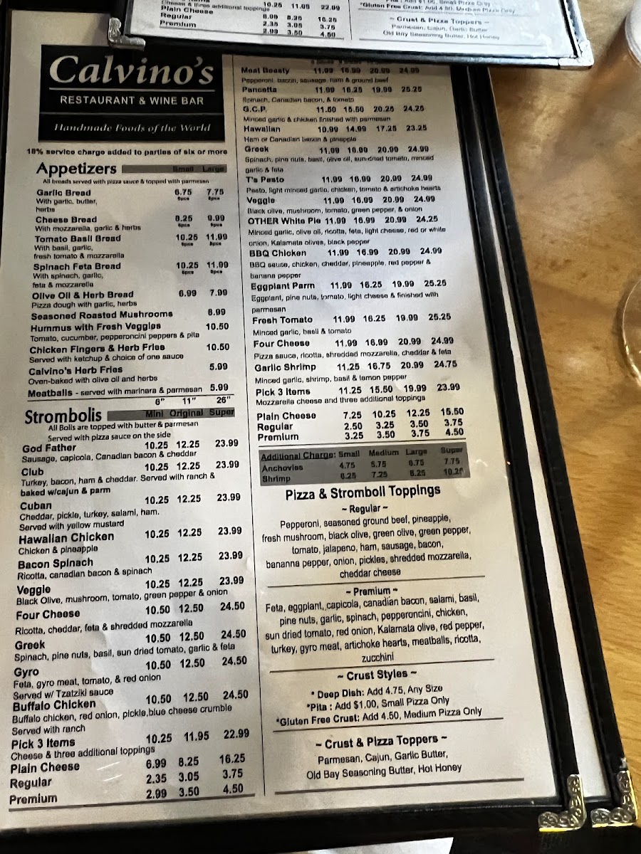 Menu Calvino's Restaurant And Wine Bar-4