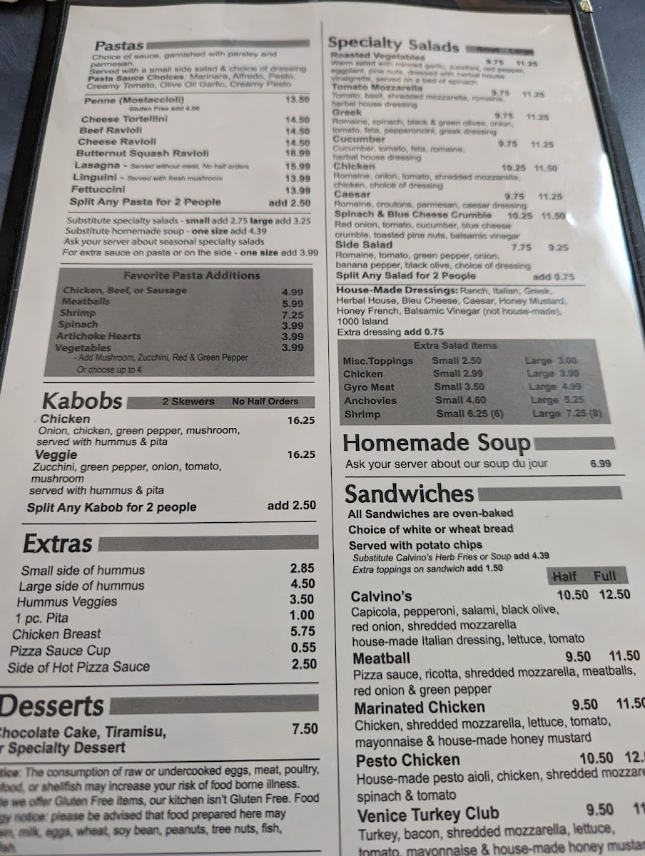 Menu Calvino's Restaurant And Wine Bar-8