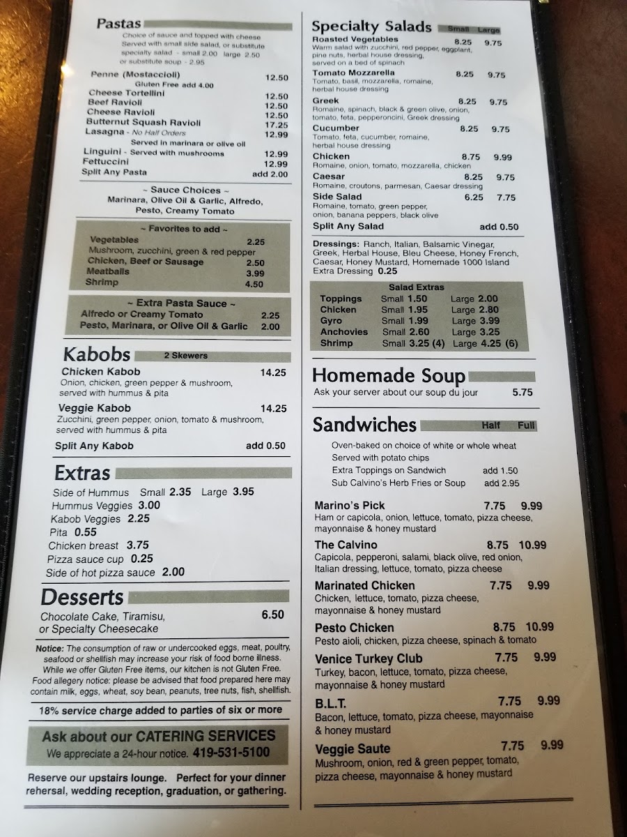 Menu Calvino's Restaurant And Wine Bar-9