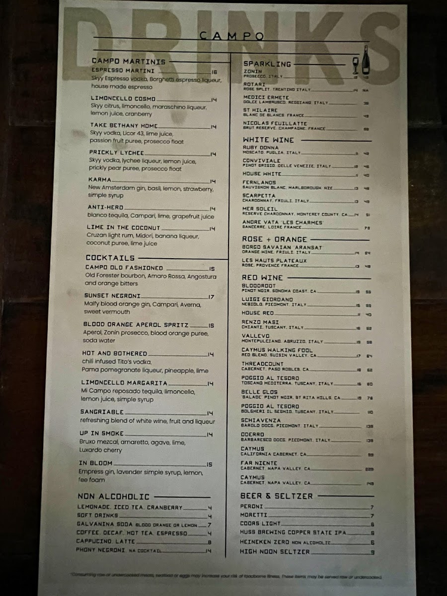 Menu Campo Italian Bistro & Bar-1