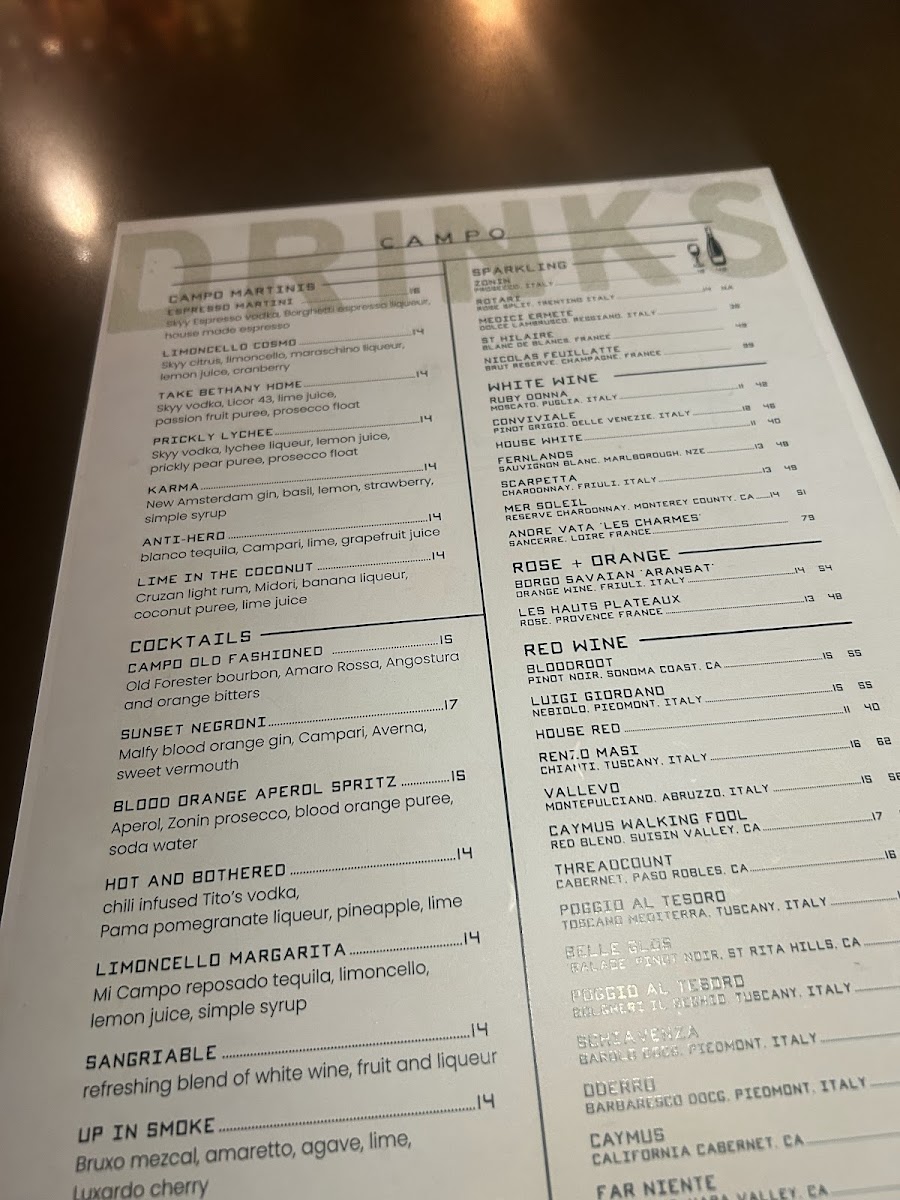 Menu Campo Italian Bistro & Bar-10