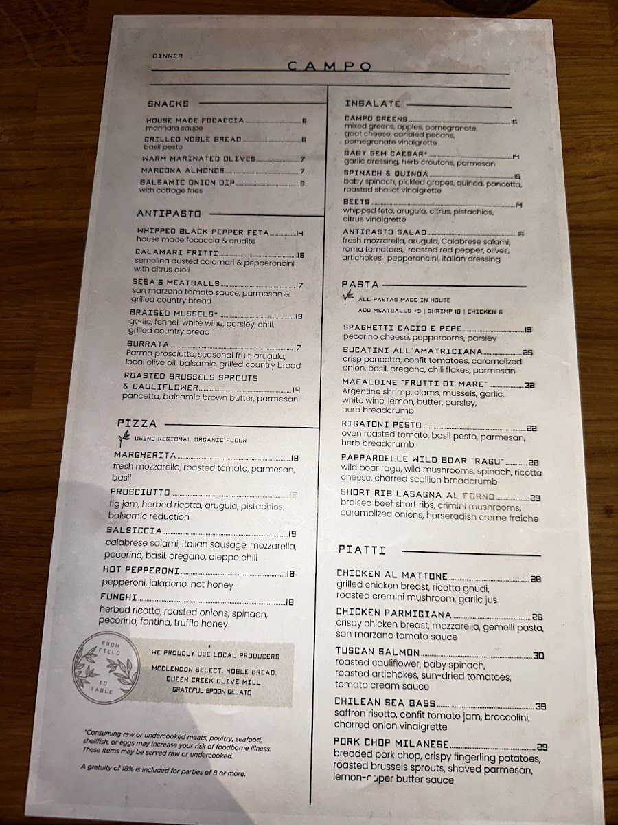 Menu Campo Italian Bistro & Bar-2