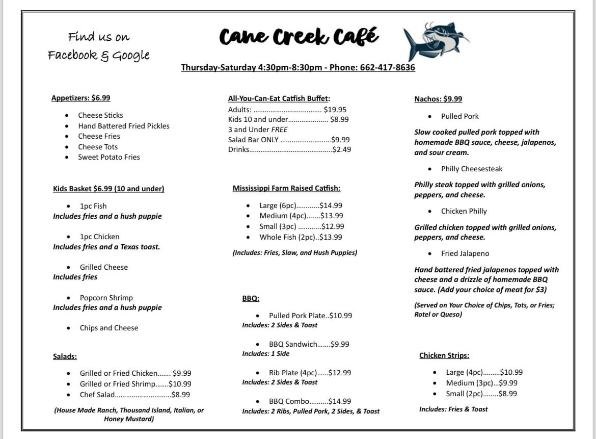 Menu Cane Creek Cafe Llc-1