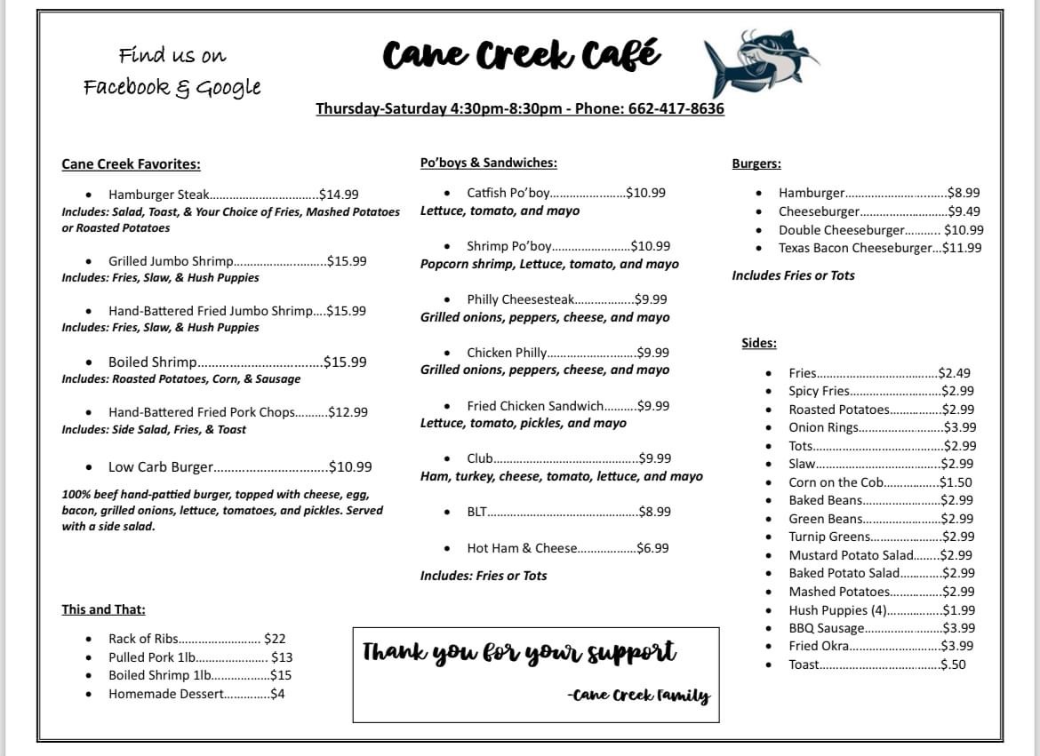 Menu Cane Creek Cafe Llc-2