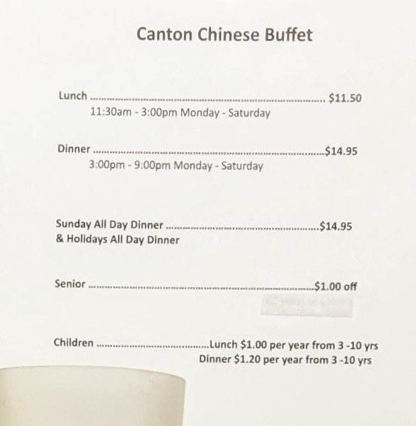 Menu - Canton Chinese Buffet photo menu 1