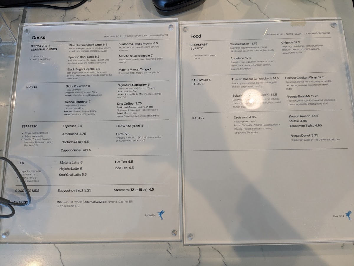 Menu Canyon Coffee By Blue Hummingbird-1