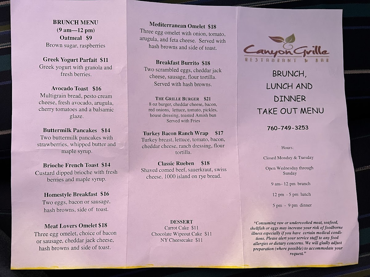 Menu Canyon Grille-8