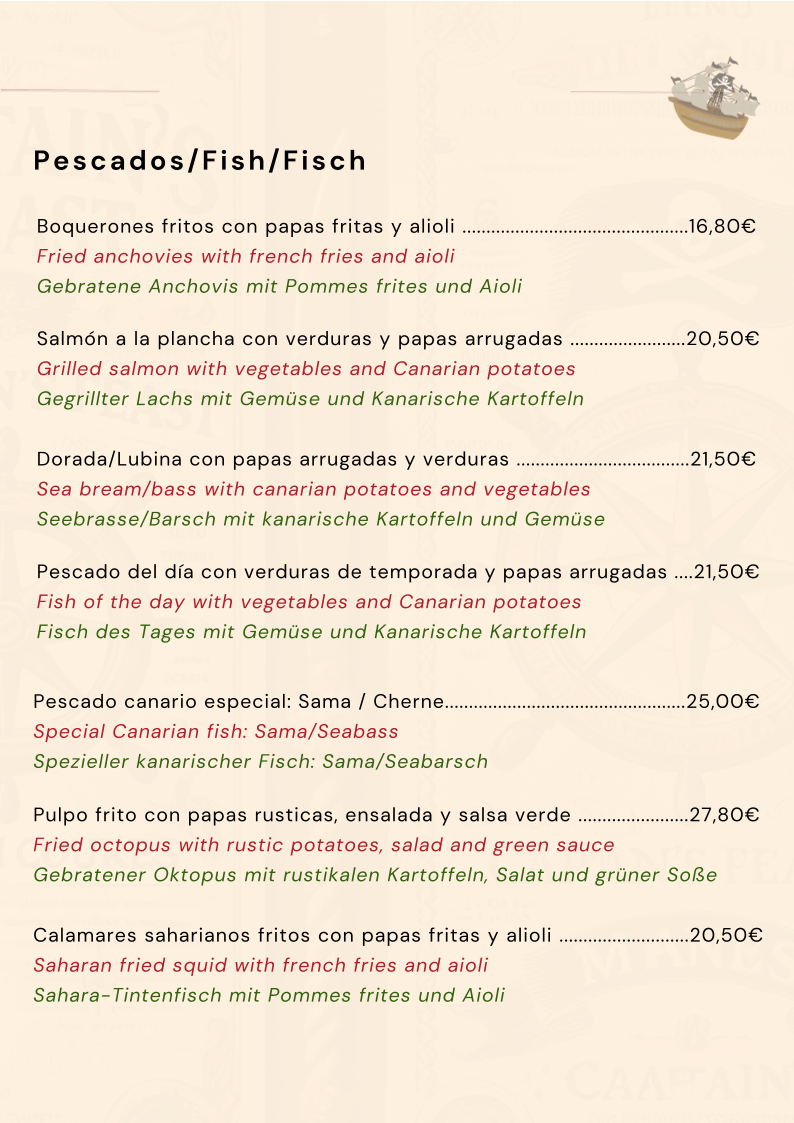 Menu Capitan Hook ( Captain Hook ) Puerto De Mogan - Gran Canaria-1