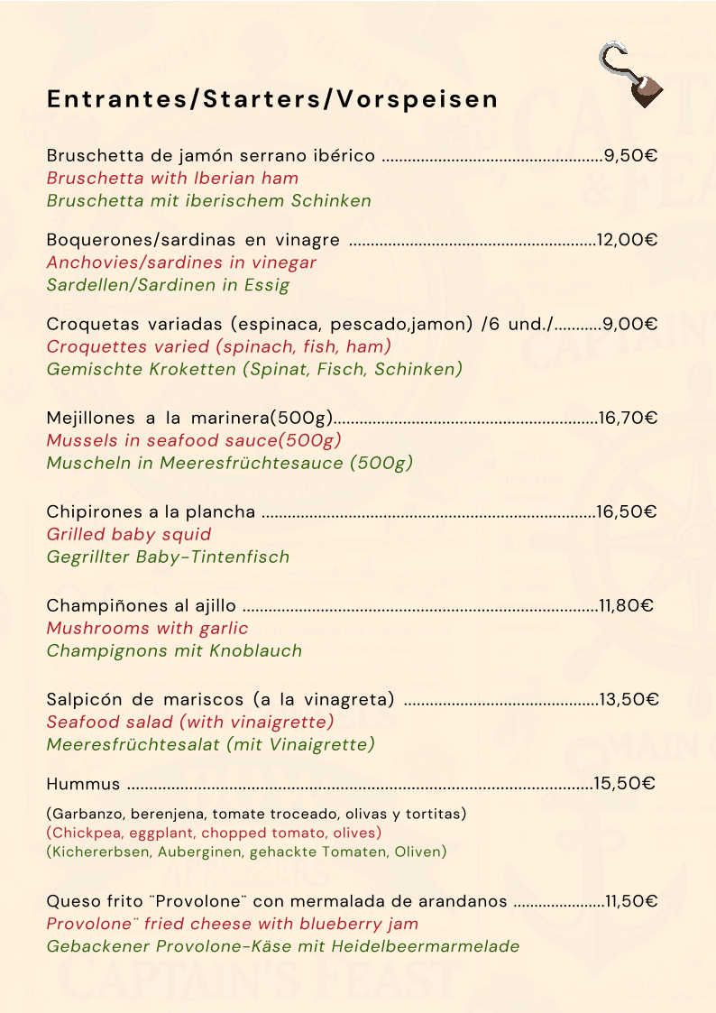 Menu Capitan Hook ( Captain Hook ) Puerto De Mogan - Gran Canaria-3