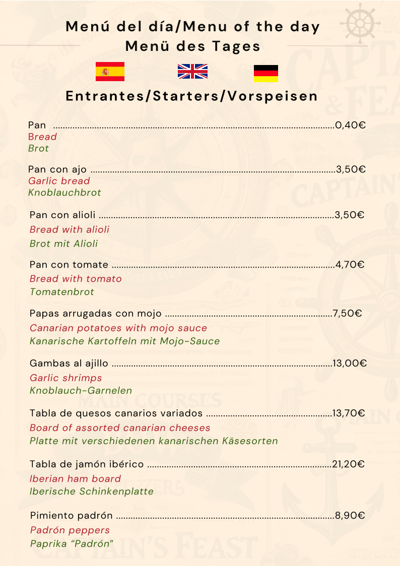 Menu Capitan Hook ( Captain Hook ) Puerto De Mogan - Gran Canaria-5