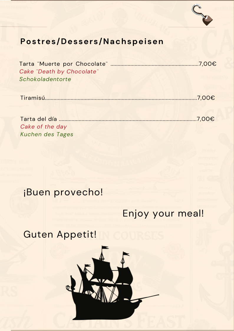 Menu Capitan Hook ( Captain Hook ) Puerto De Mogan - Gran Canaria-8