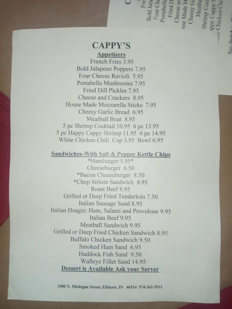 Menu Cappy's Northside Bar And Grill-9