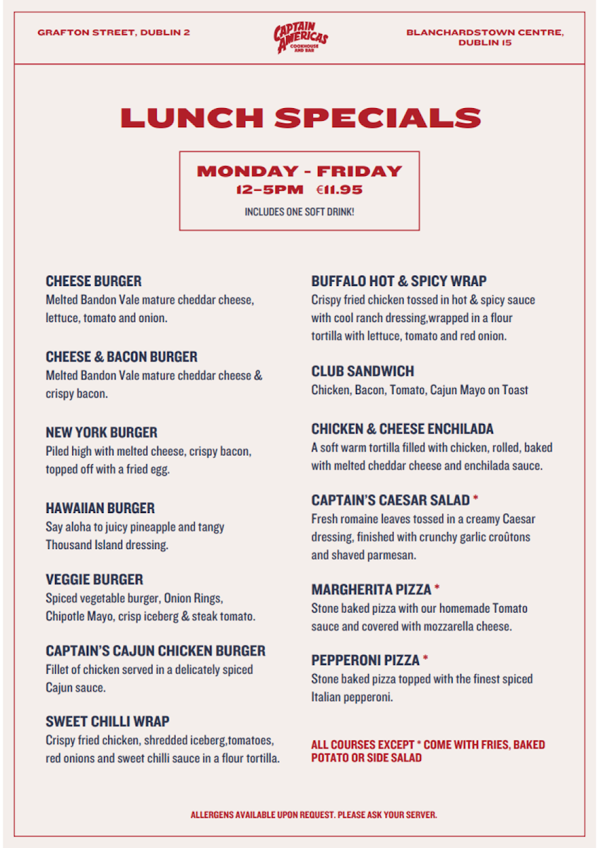 Menu Captain Americas Grafton Street-1