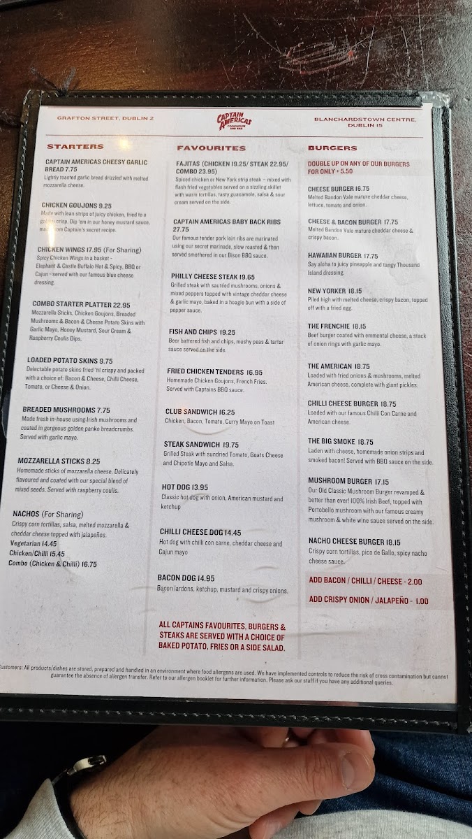 Menu Captain Americas Grafton Street-10
