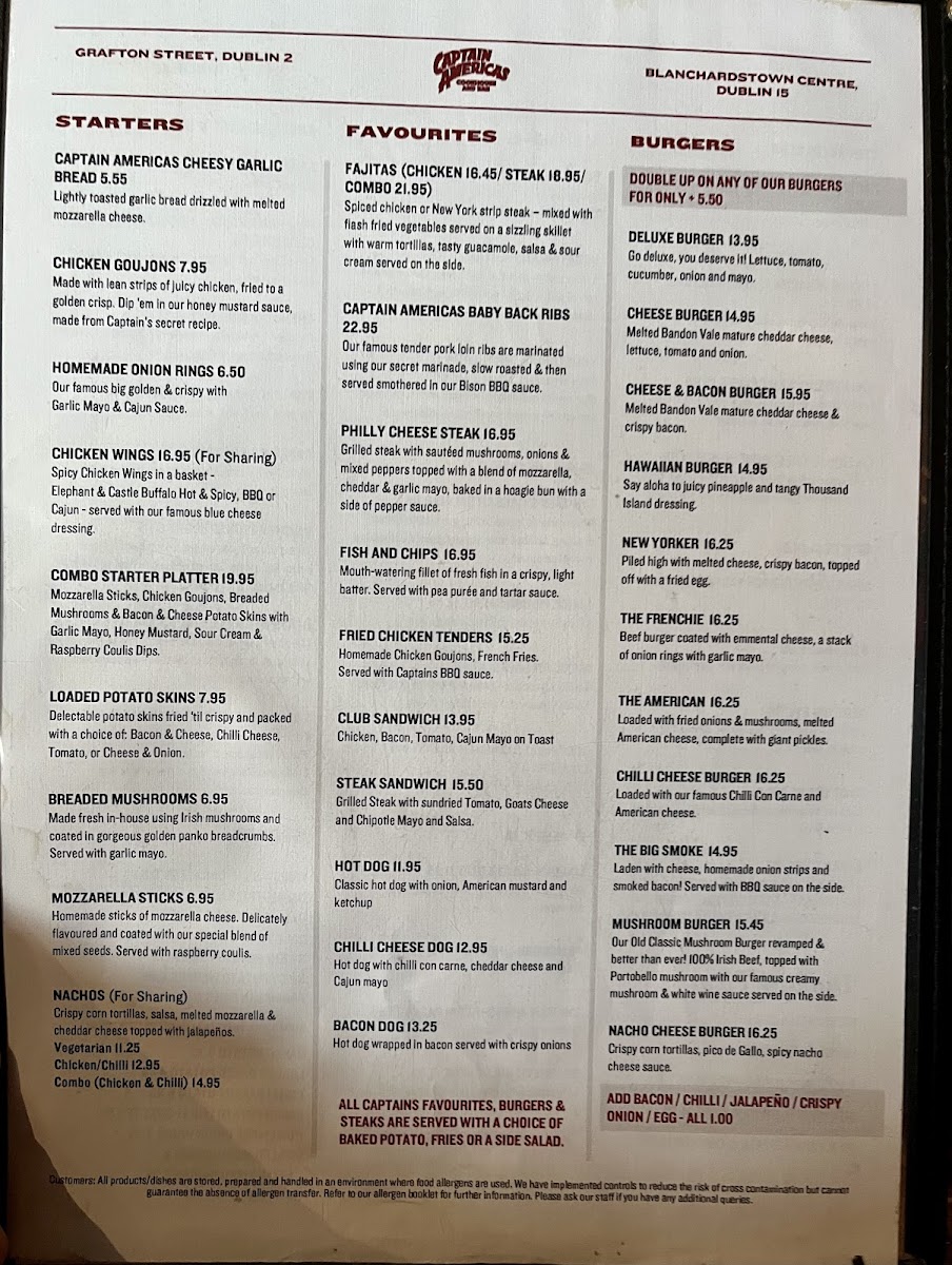 Menu Captain Americas Grafton Street-2