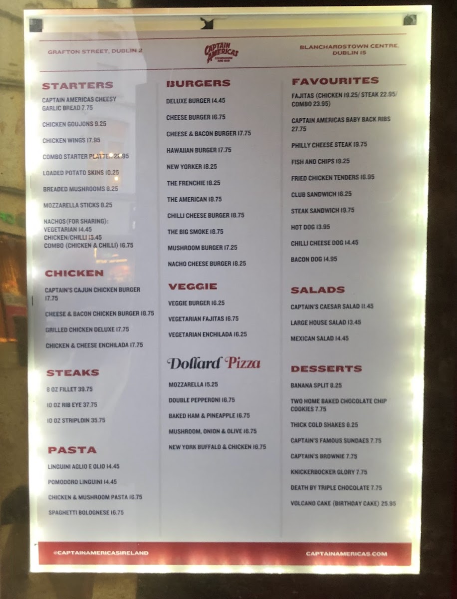 Menu Captain Americas Grafton Street-7