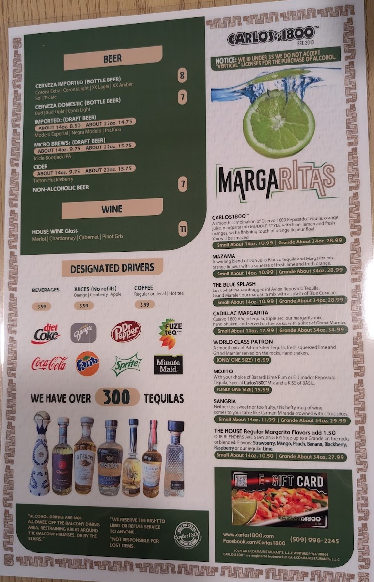 Menu Carlos1800 Mexican Grill And Cantina-1