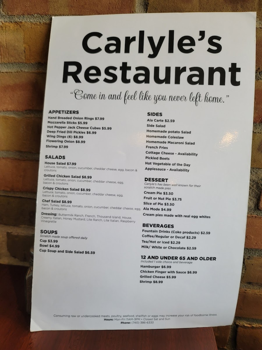 Menu Carlyle's Restaurant-1