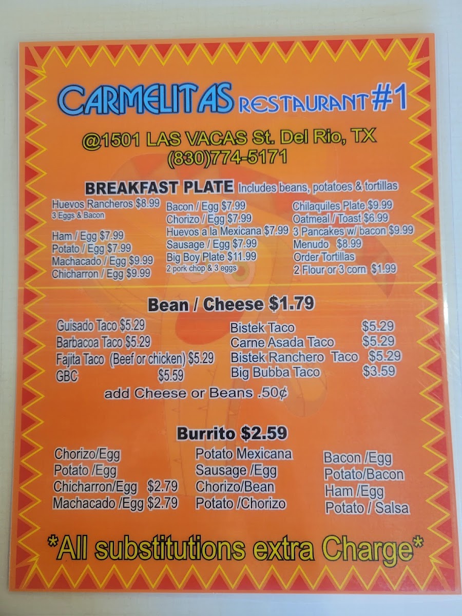 Menu Carmelitas Restaurant #1-2