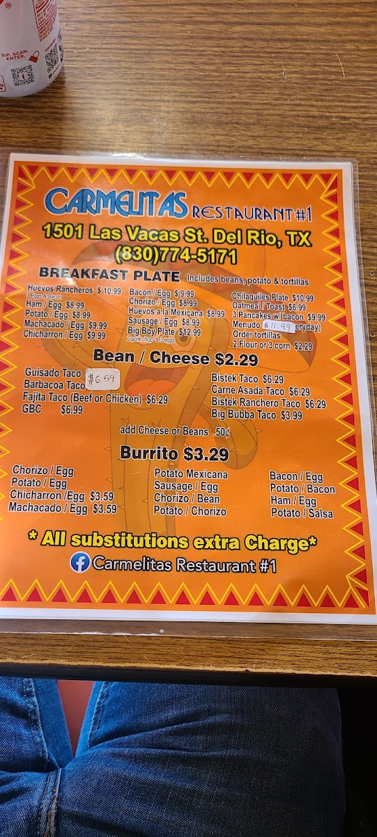 Menu Carmelitas Restaurant #1-3
