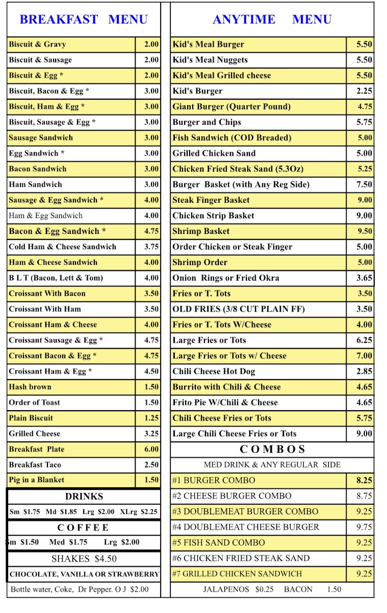 Menu Carroll's Giant Burger-1