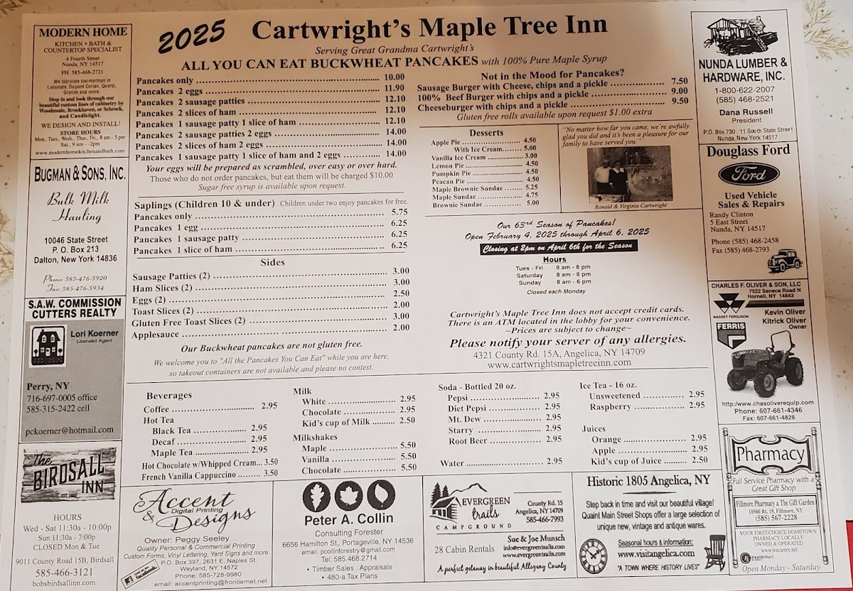Menu Cartwright's Maple Tree Inn, Llc-1