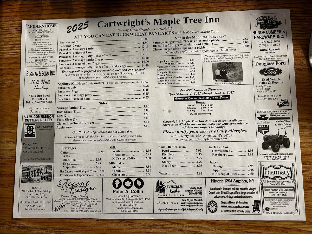 Menu Cartwright's Maple Tree Inn, Llc-2