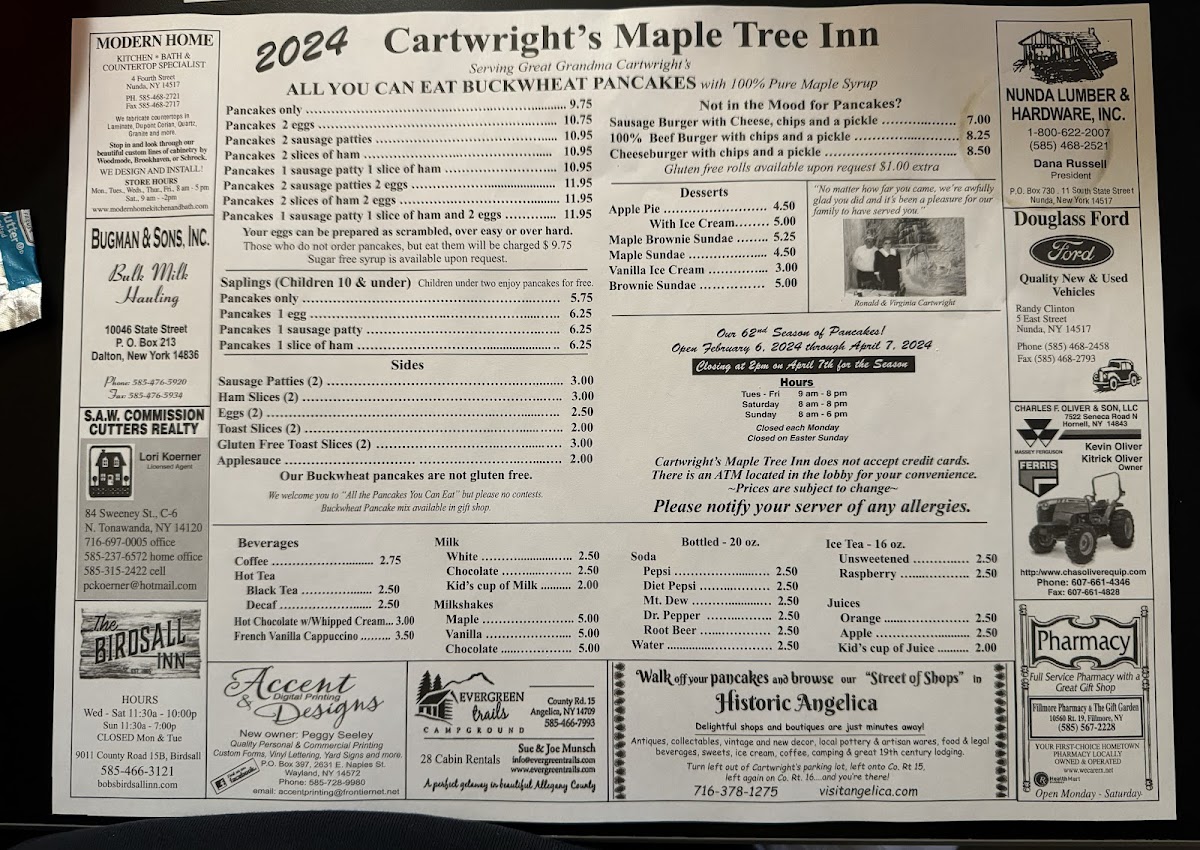 Menu Cartwright's Maple Tree Inn, Llc-4