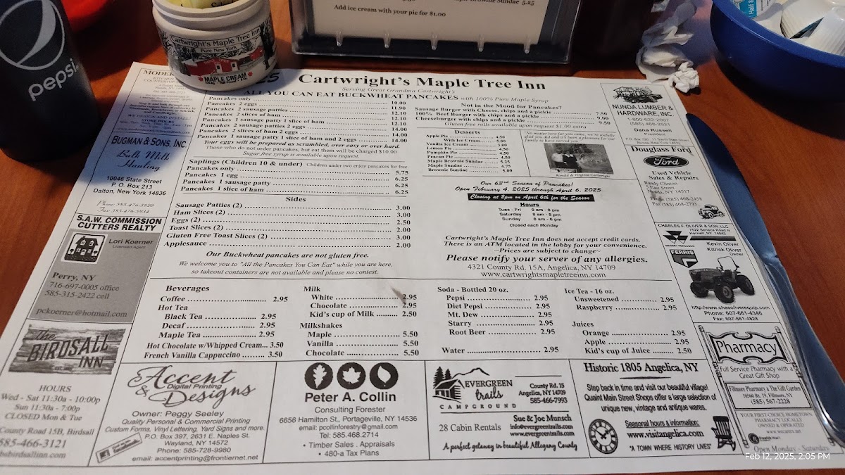 Menu Cartwright's Maple Tree Inn, Llc-5