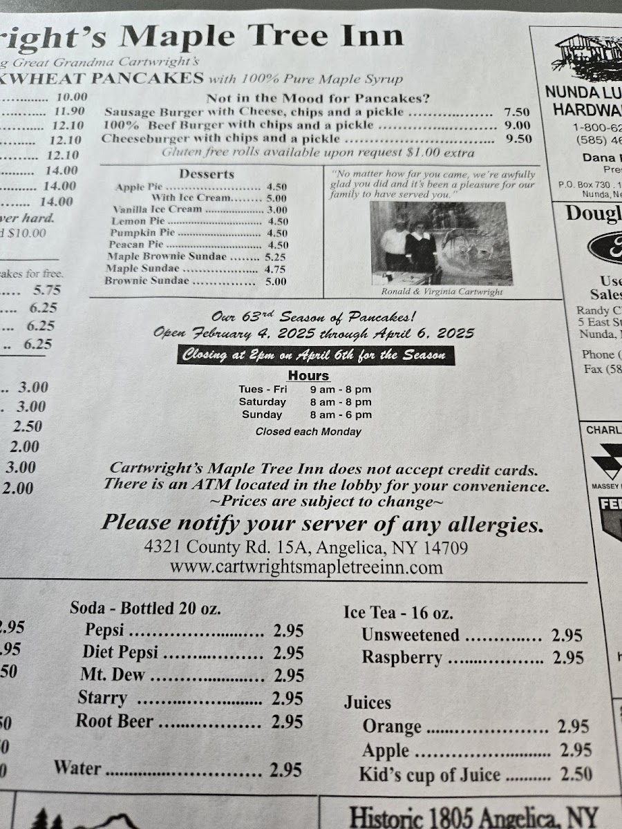 Menu Cartwright's Maple Tree Inn, Llc-7