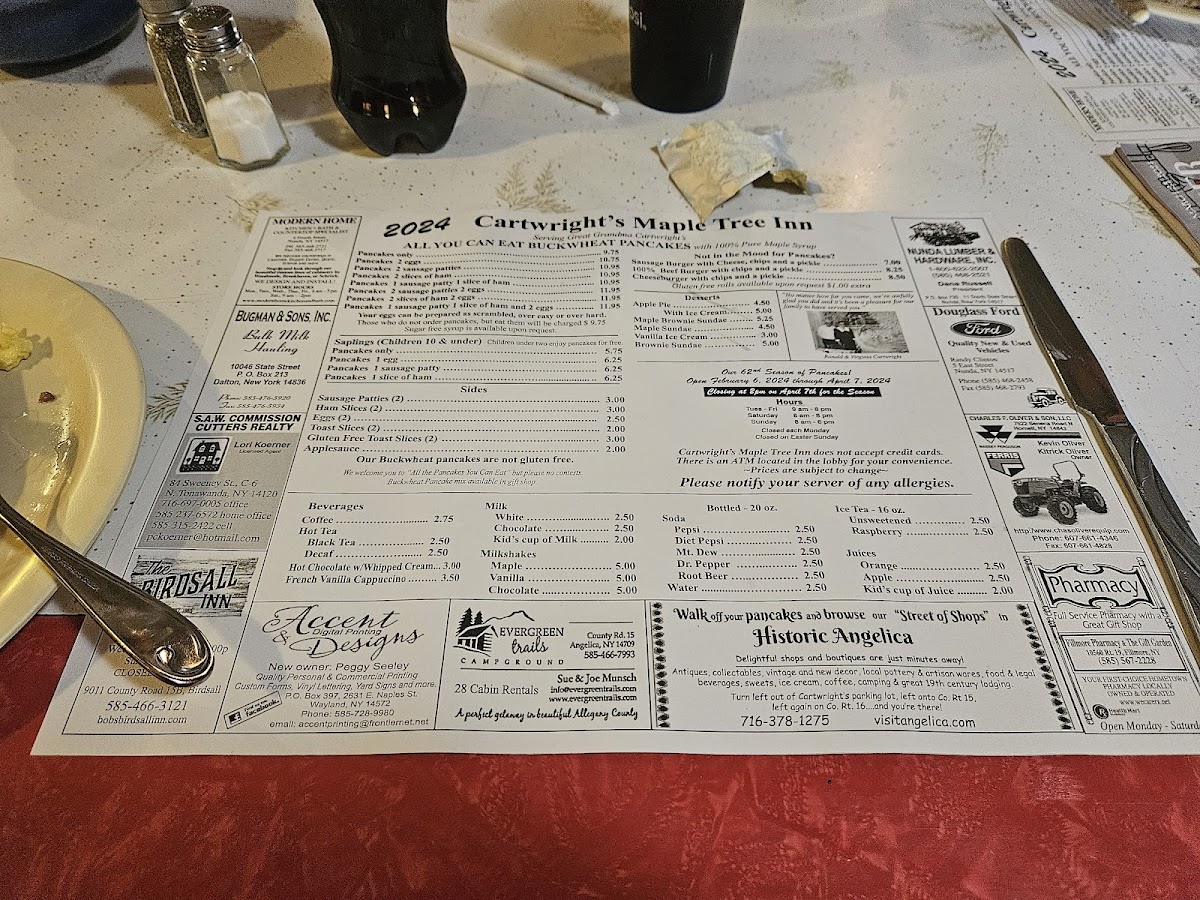 Menu Cartwright's Maple Tree Inn, Llc-8