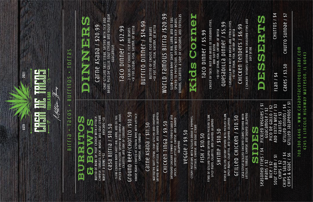 Menu Casa De Tacos Tequila Bar-1