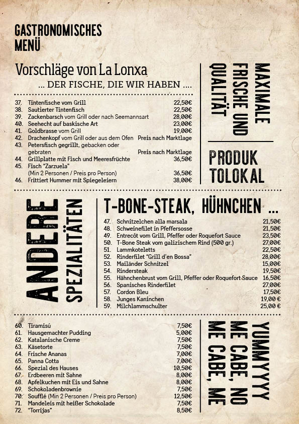 Menu Casa Manolo 1992-2
