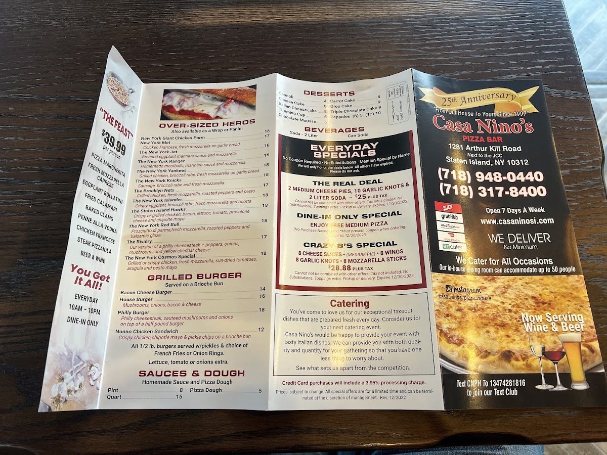 Menu Casa Nino's Pizza Bar-1