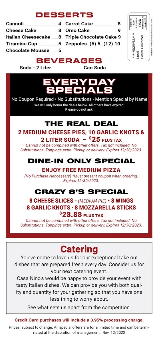 Menu Casa Nino's Pizza Bar-7