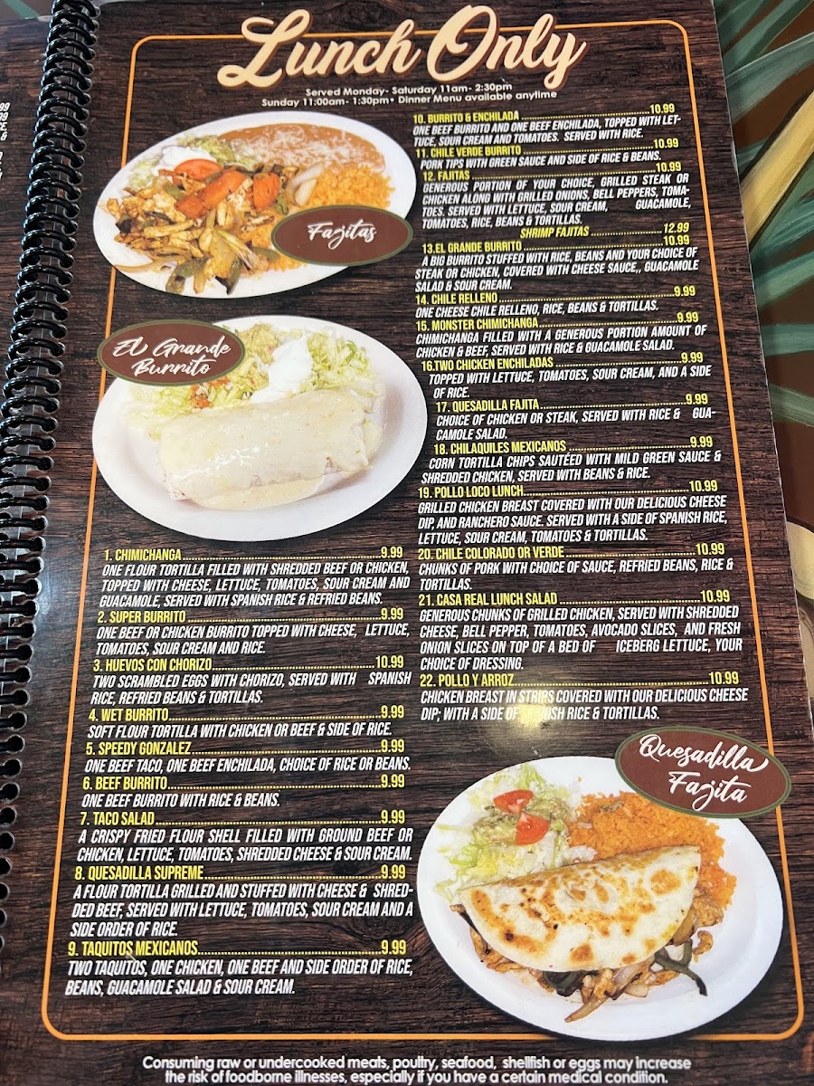 Menu Casa Real - Sandusky, Oh-4