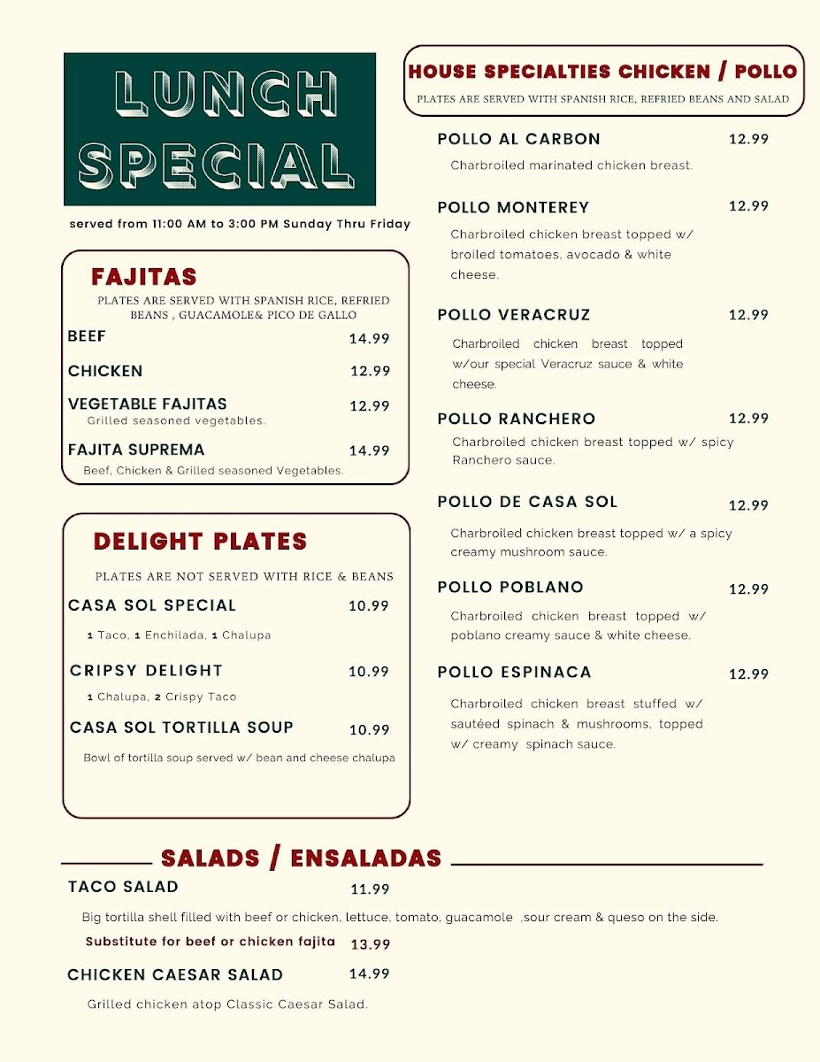 Menu Casa Sol Mexican Restaurant-5