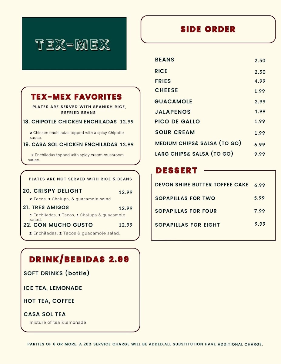 Menu Casa Sol Mexican Restaurant-8