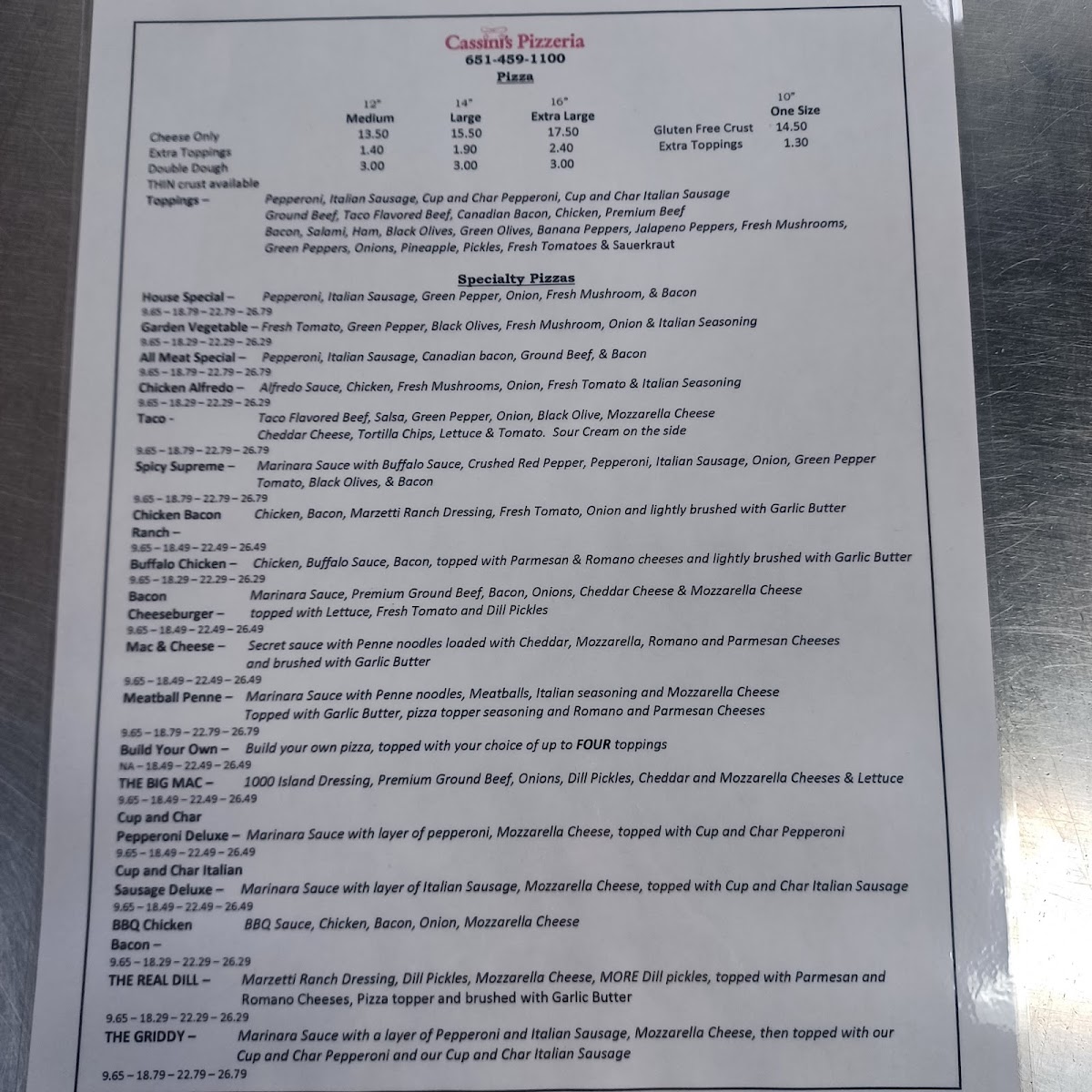 Menu Cassini's Pizza-2