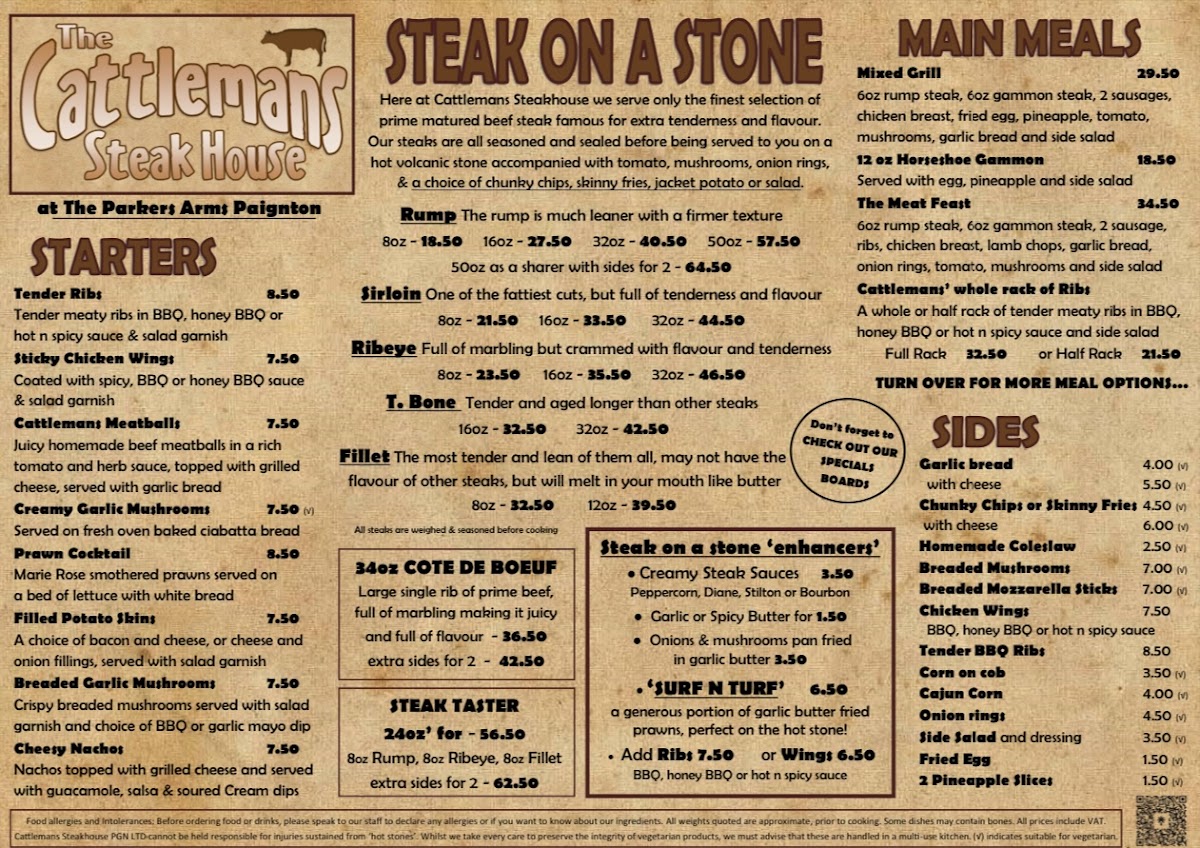 Menu Cattlemans Steakhouse At The Parkers Arms-1