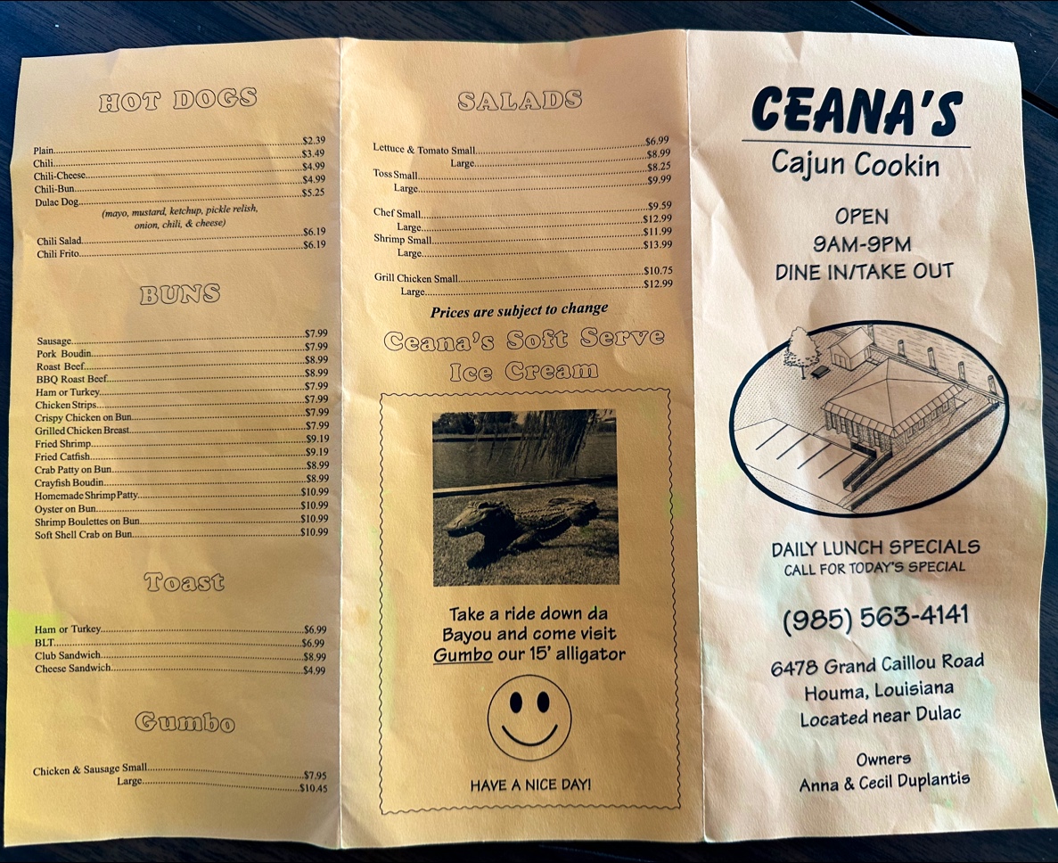 Menu Ceana's Cajun Cookin-6