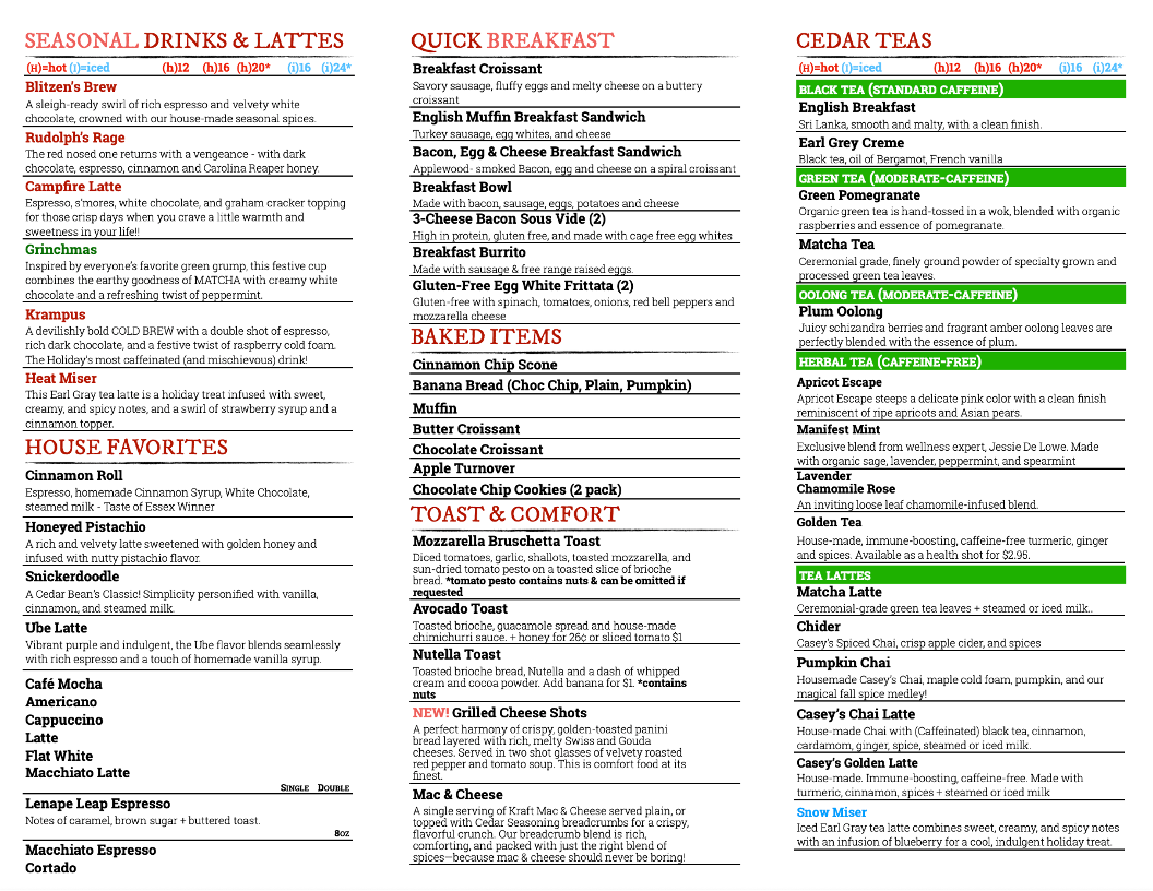 Menu Cedar Bean's Coffee Joint-1
