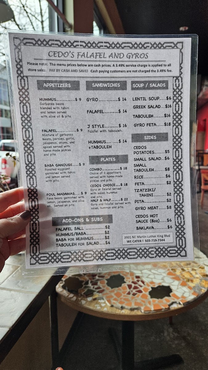 Menu Cedo's Falafel And Gyros-1
