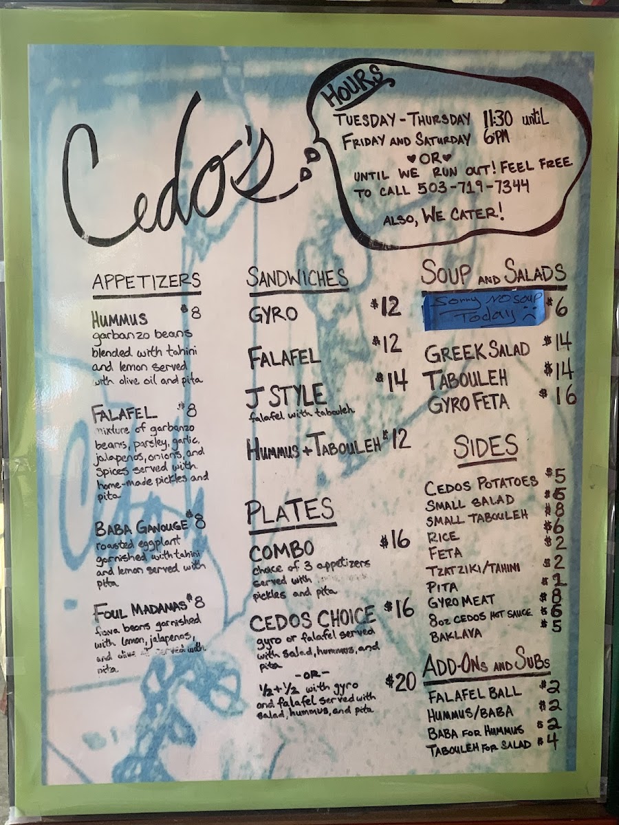 Menu Cedo's Falafel And Gyros-2