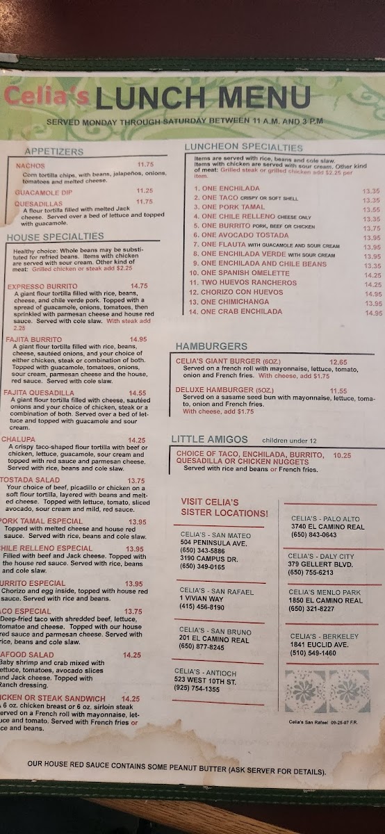 Menu Celia's Méxican Restaurant-5