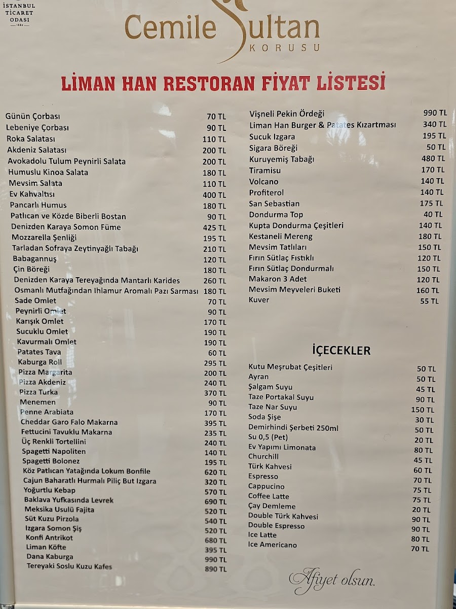 Menu Cemile Sultan Liman Hanı-9