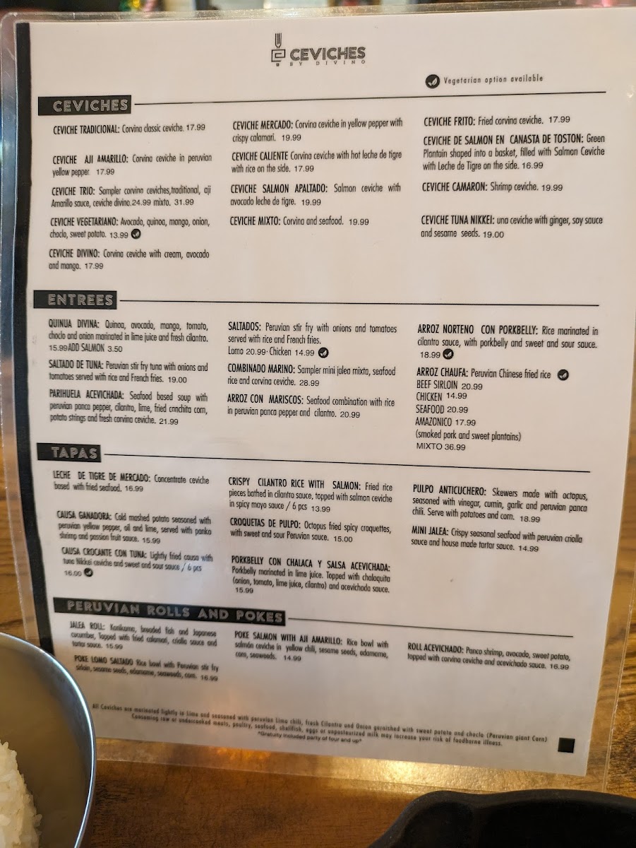 Menu Ceviches By Divino Fort Myers. Peruvian Restaurant-2