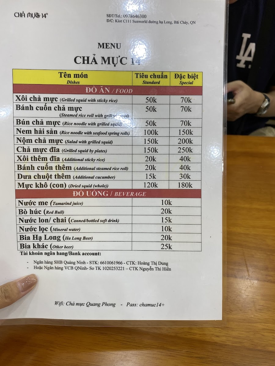 Menu Chả Mực 14 Xôi, Bún, Bánh Cuốn Chả Mực-10