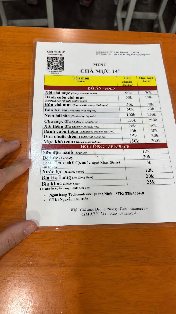 Menu Chả Mực 14 Xôi, Bún, Bánh Cuốn Chả Mực-9